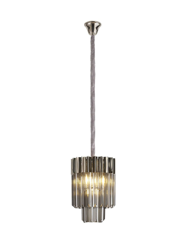 Longhorn 30cm Pendant Round 4 x E14, Polished Nickel/Smoke Sculpted Glass