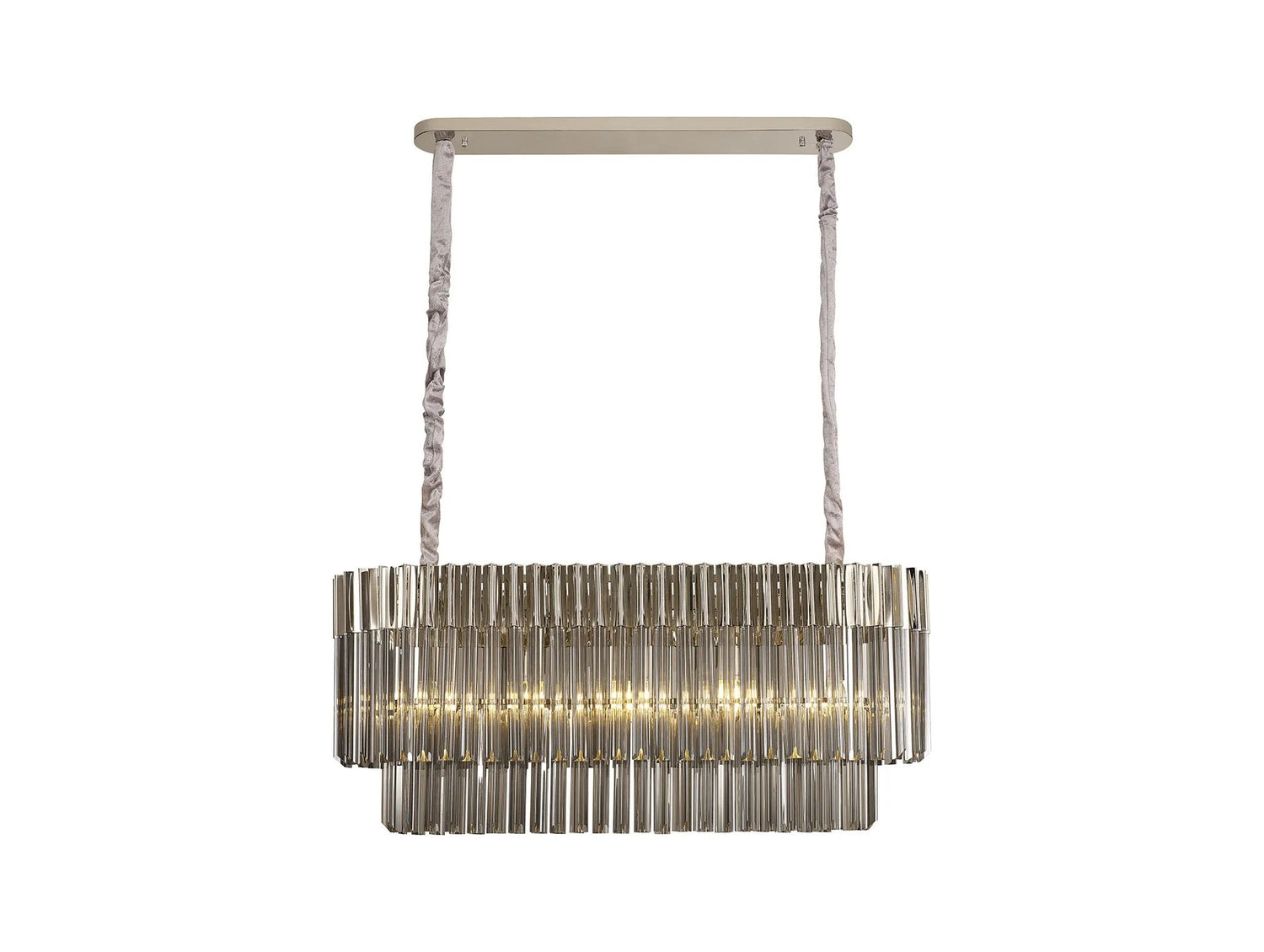 Longhorn 100 x 32cm Linear Pendant Rectangle 5 x E14, Polished Nickel/Smoke Sculpted Glass