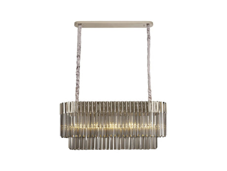 Longhorn 100 x 32cm Linear Pendant Rectangle 5 x E14, Polished Nickel/Smoke Sculpted Glass