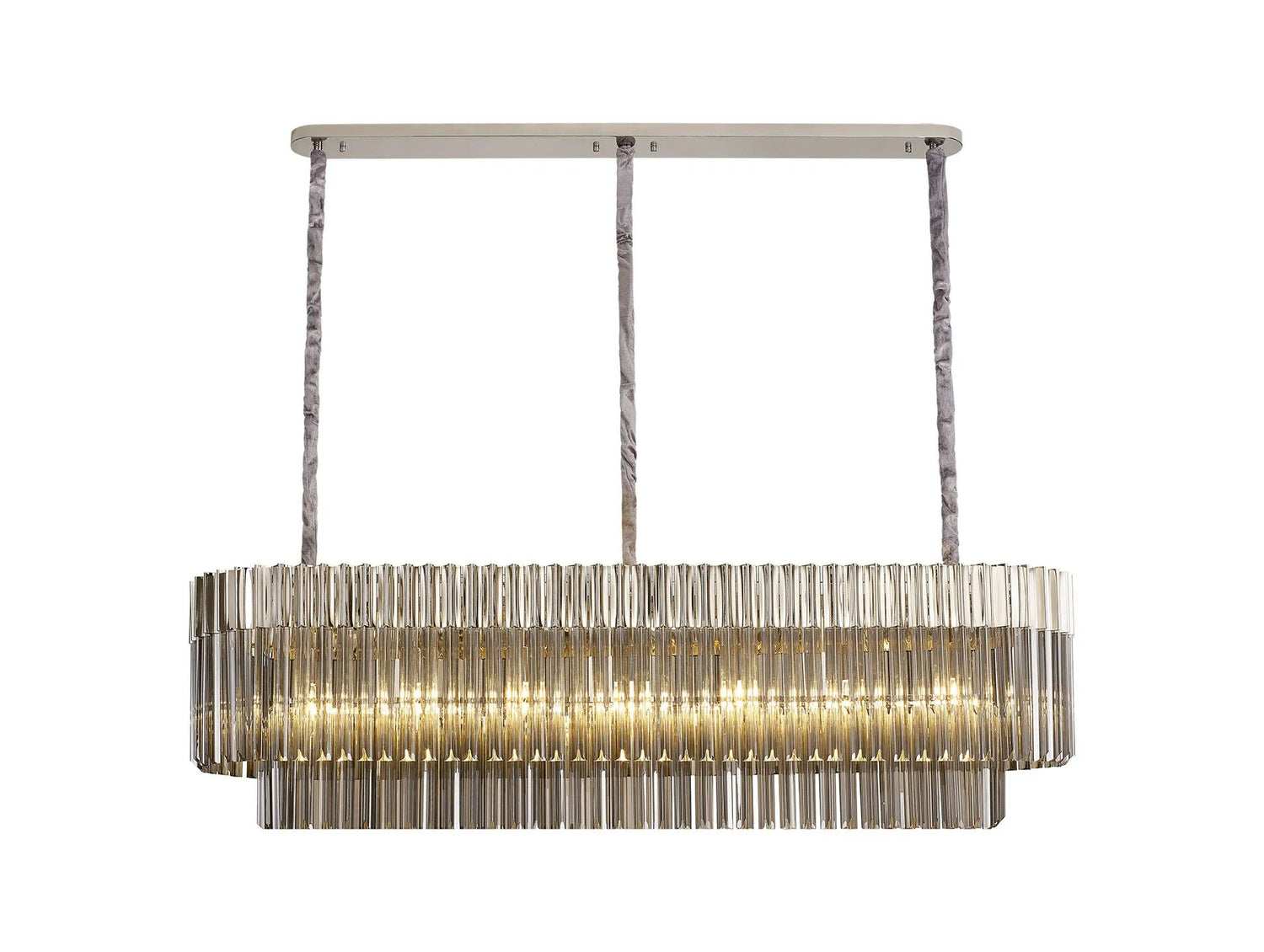 Longhorn 150 x 40cm Linear Pendant Rectangle 7 x E14, Polished Nickel/Smoke Sculpted Glass