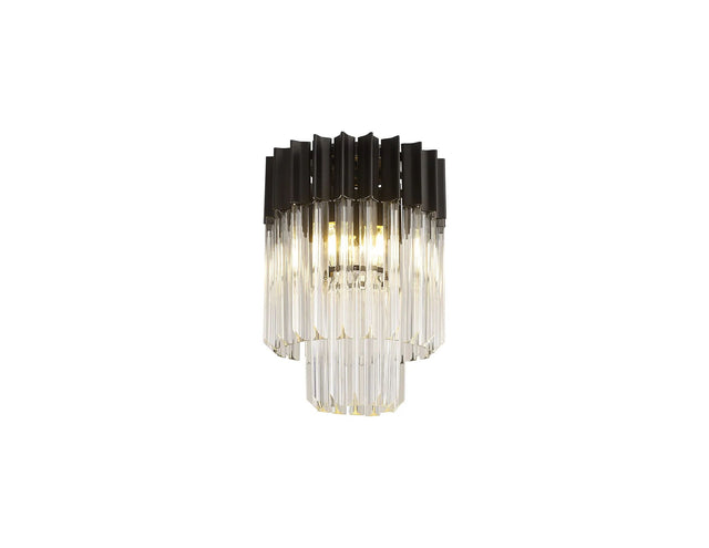 Longhorn 30cm Flush Ceiling Round 3 x E14, Matt Black/Clear Sculpted Glass