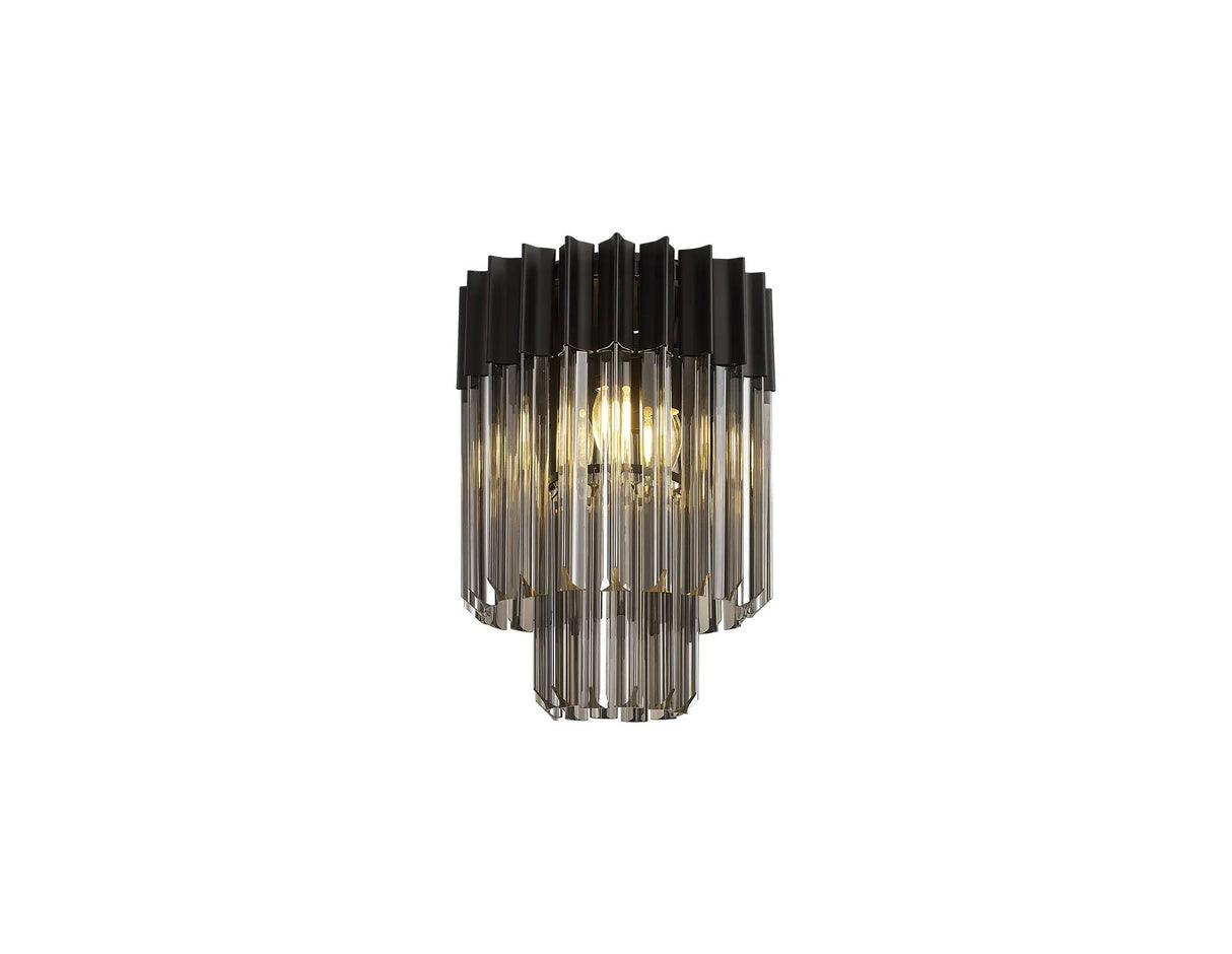 Longhorn 30cm Flush Ceiling Round 3 x E14, Matt Black/Smoke Sculpted Glass