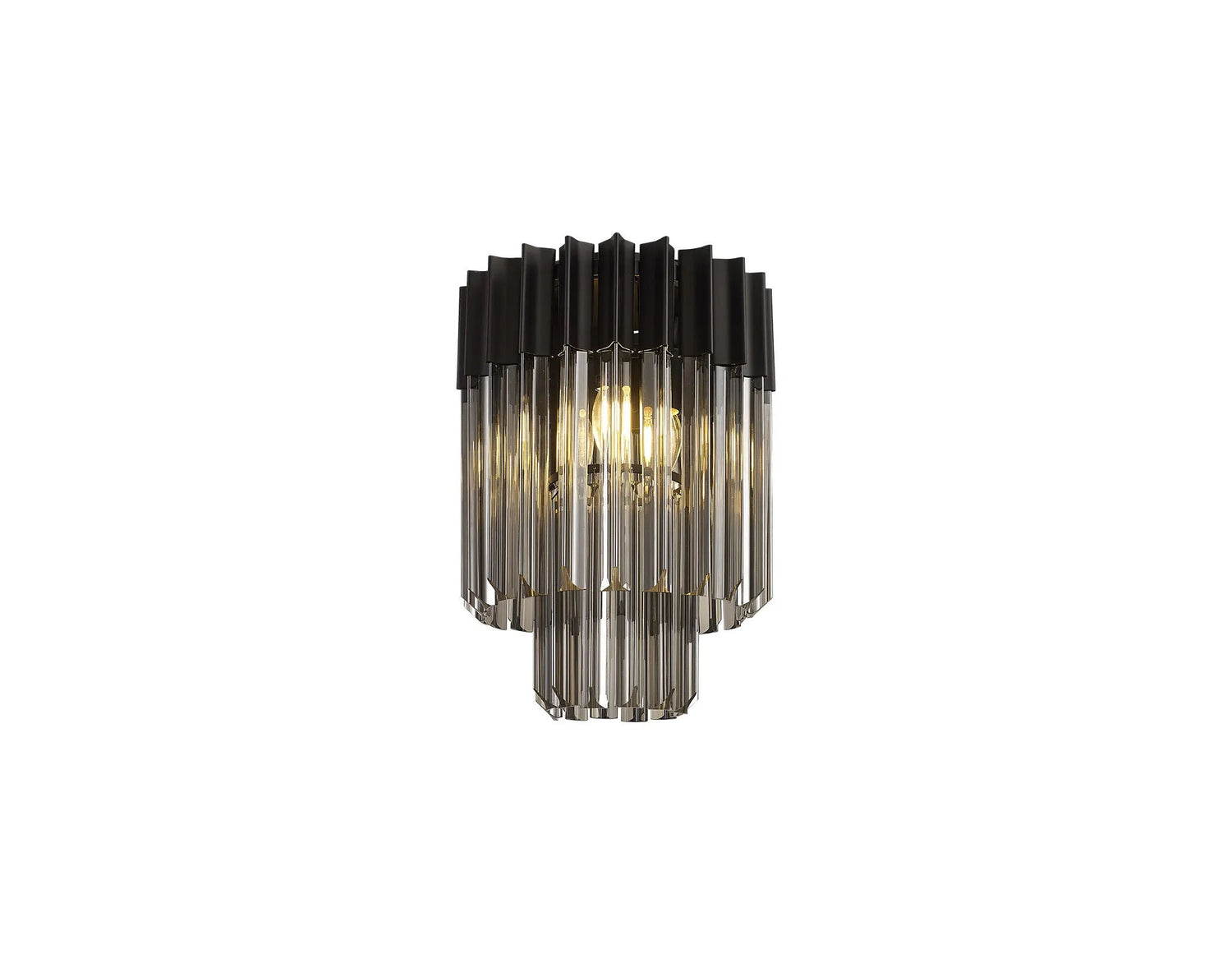Longhorn 30cm Flush Ceiling Round 3 x E14, Matt Black/Smoke Sculpted Glass