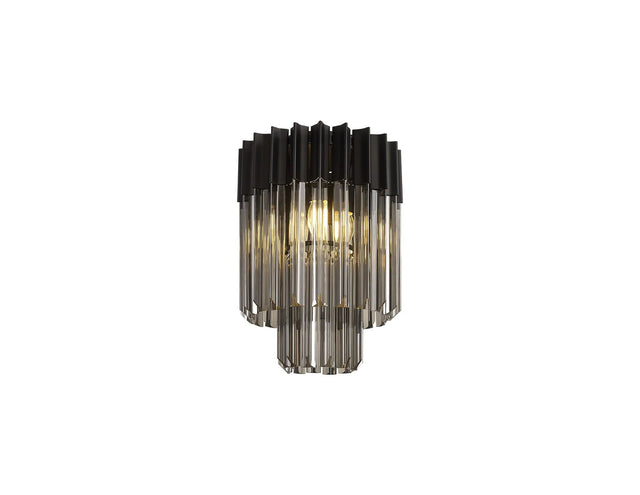 Longhorn 30cm Flush Ceiling Round 3 x E14, Matt Black/Smoke Sculpted Glass
