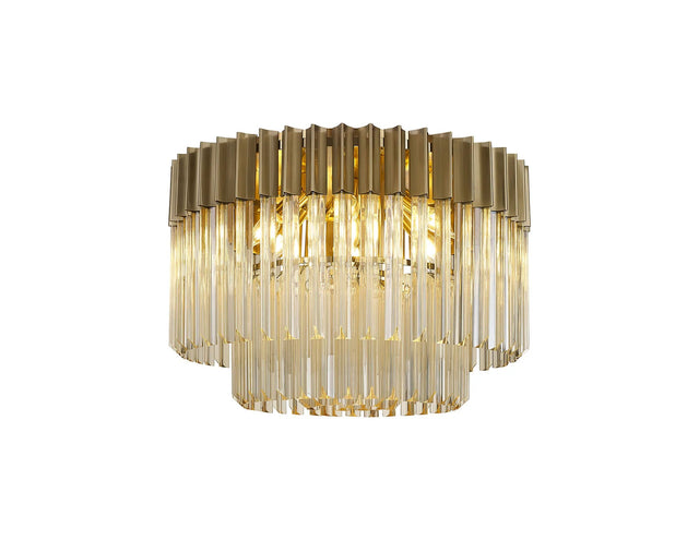 Longhorn 60cm Flush Ceiling Round 7 x E14, Brass/Cognac Sculpted Glass (15kg)