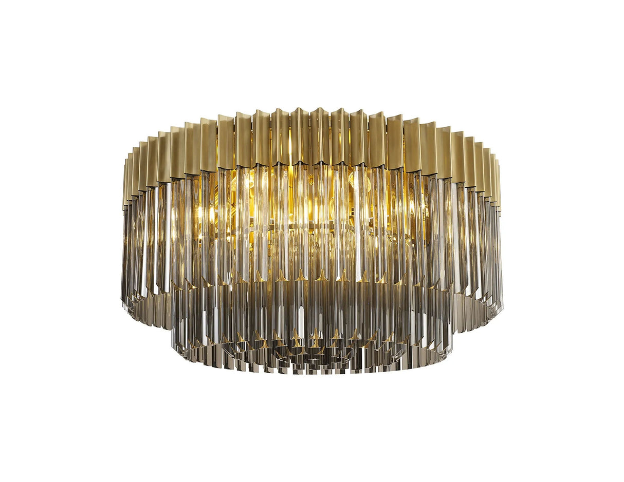 Longhorn 80cm Flush Ceiling Round 12 x E14, Brass/Smoke Sculpted Glass (29kg)