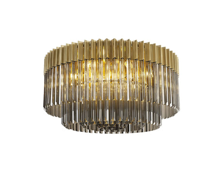 Longhorn 80cm Flush Ceiling Round 12 x E14, Brass/Smoke Sculpted Glass (29kg)