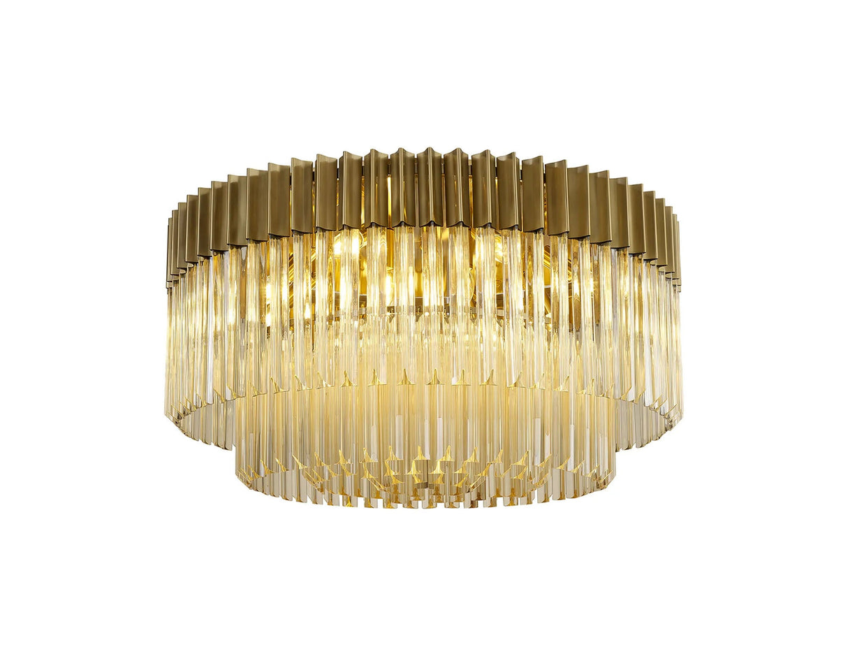 Longhorn 80cm Flush Ceiling Round 12 x E14, Brass/Cognac Sculpted Glass (29kg)