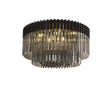 Longhorn 80cm Flush Ceiling Round 12 x E14, Matt Black/Smoke Sculpted Glass (29kg)
