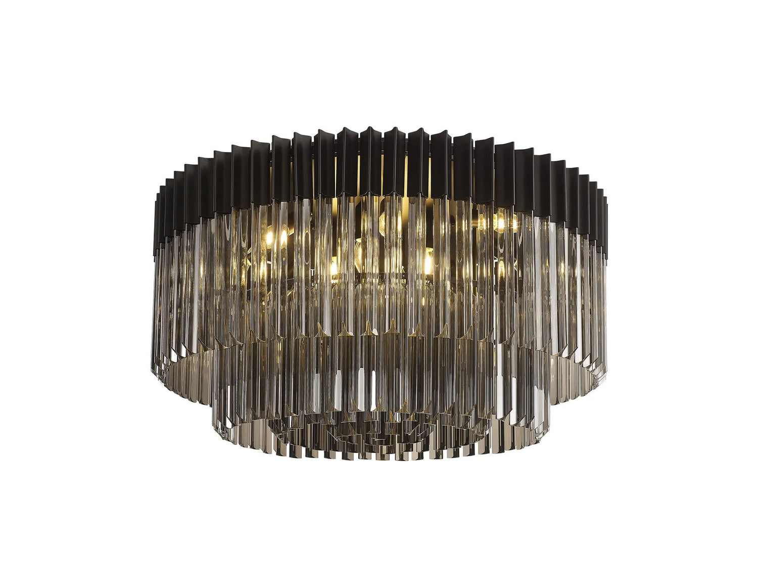 Longhorn 80cm Flush Ceiling Round 12 x E14, Matt Black/Smoke Sculpted Glass (29kg)