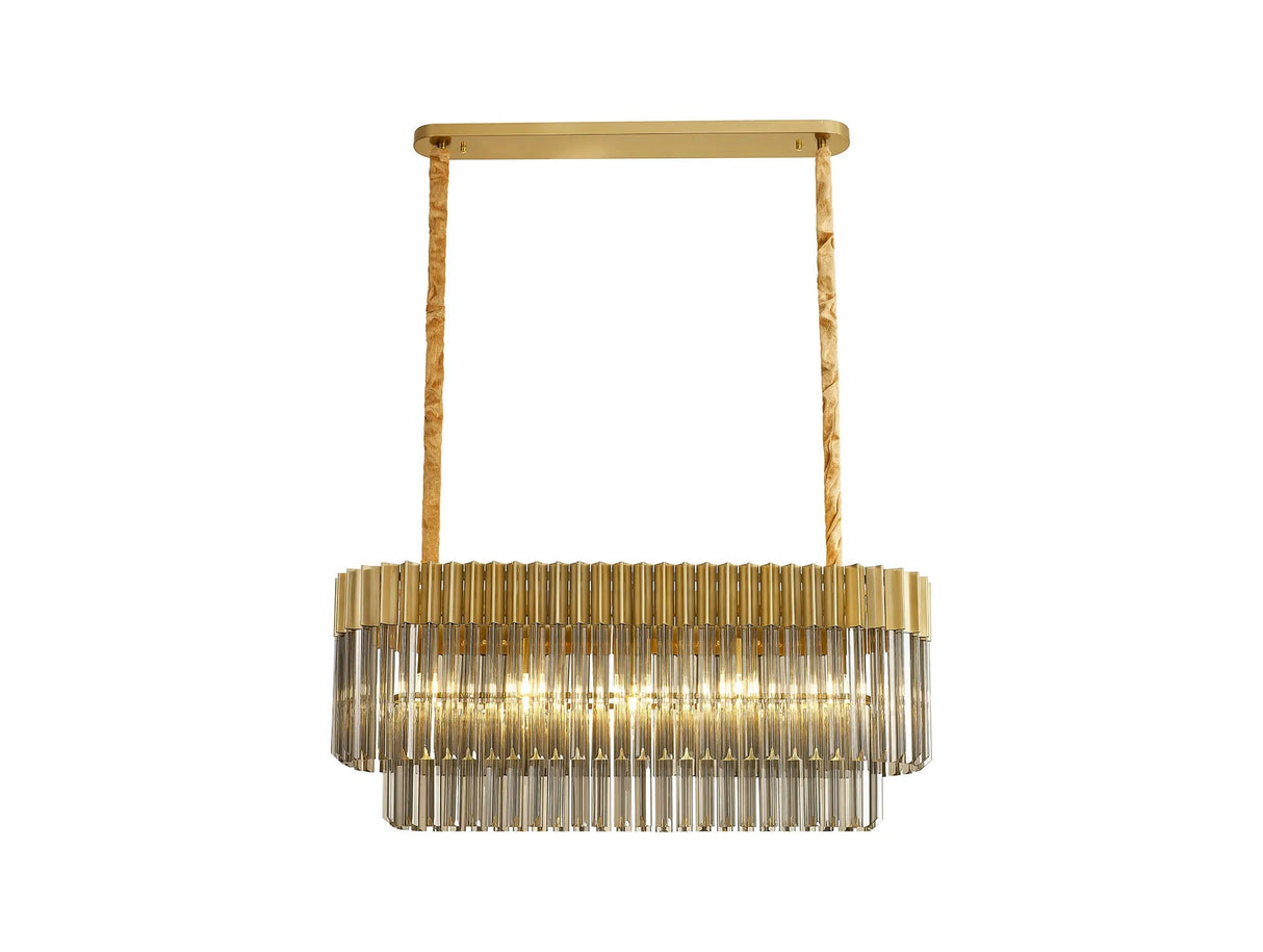 Longhorn 100 x 32cm Linear Pendant Rectangle 5 x E14, Brass/Smoke Sculpted Glass (21.2kg)