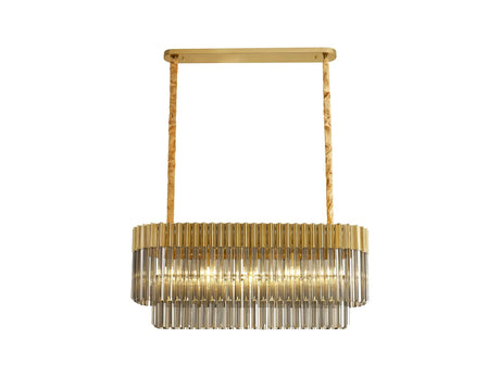 Longhorn 100 x 32cm Linear Pendant Rectangle 5 x E14, Brass/Smoke Sculpted Glass (21.2kg)