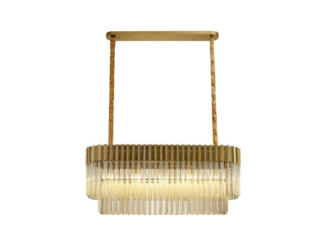 Longhorn 100 x 32cm Linear Pendant Rectangle 5 x E14, Brass/Cognac Sculpted Glass