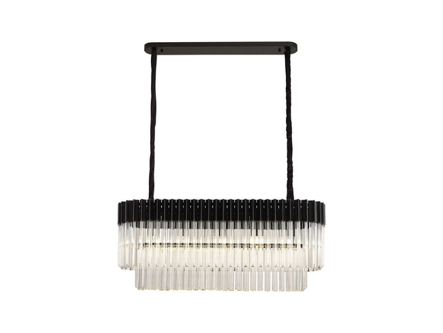 Longhorn 100 x 32cm Linear Pendant Rectangle 5 x E14, Matt Black/Clear Sculpted Glass (21.2kg)