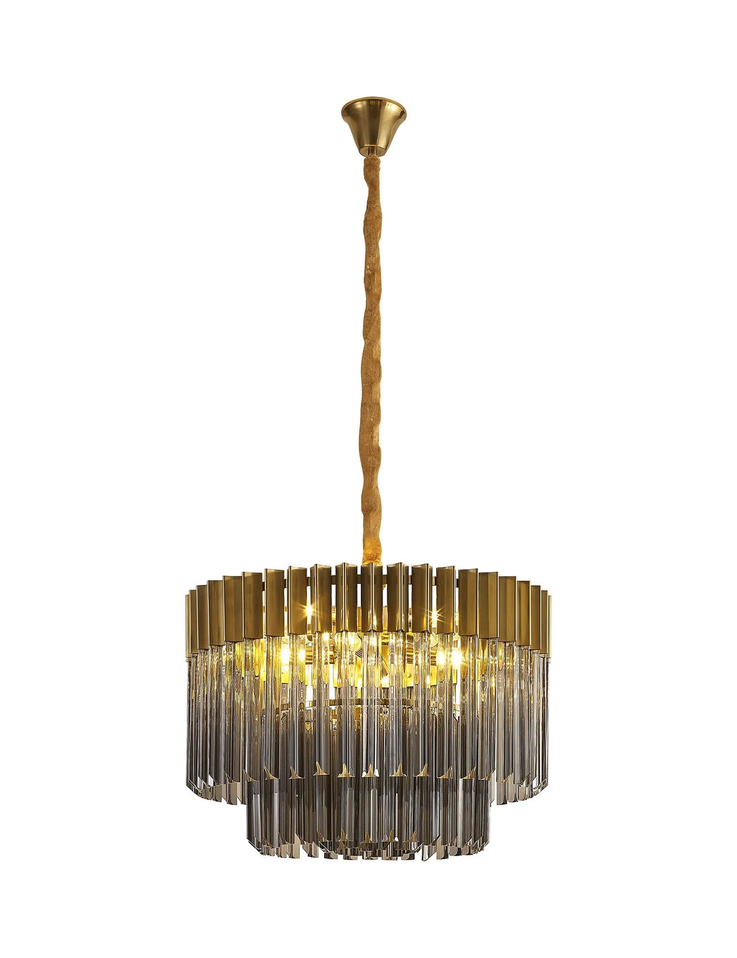 Longhorn 60cm Pendant Round 8 x E14, Brass/Smoke Sculpted Glass (18kg)