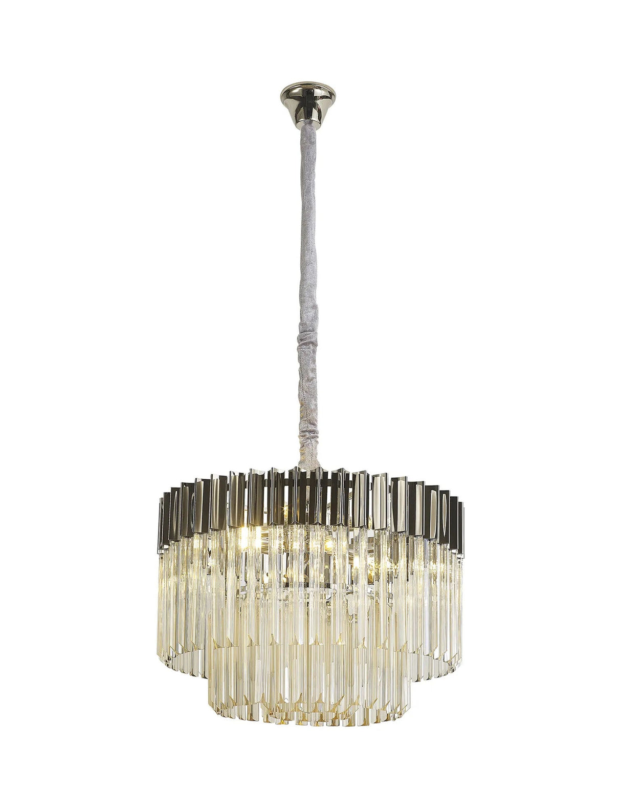 Longhorn 60cm Pendant Round 8 x E14, Polished Nickel/Cognac Sculpted Glass (18kg)