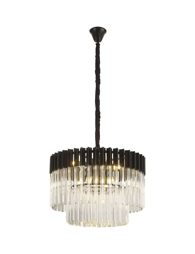 Longhorn 60cm Pendant Round 8 x E14, Matt Black/Clear Sculpted Glass (18kg)