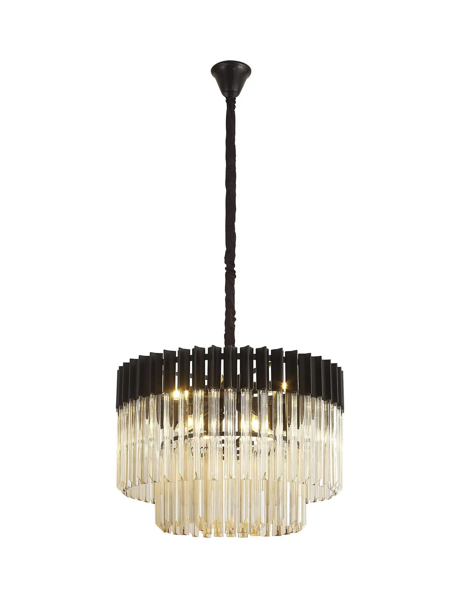 Longhorn 60cm Pendant Round 8 x E14, Matt Black/Cognac Sculpted Glass (18kg)