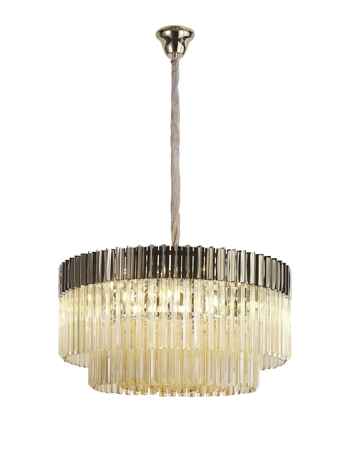 Longhorn 80cm Pendant Round 12 x E14, Polished Nickel/Cognac Sculpted Glass (25.4kg)