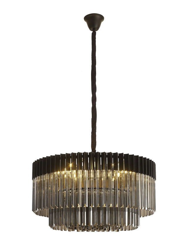 Longhorn 80cm Pendant Round 12 x E14, Matt Black/Smoke Sculpted Glass (25.4kg)