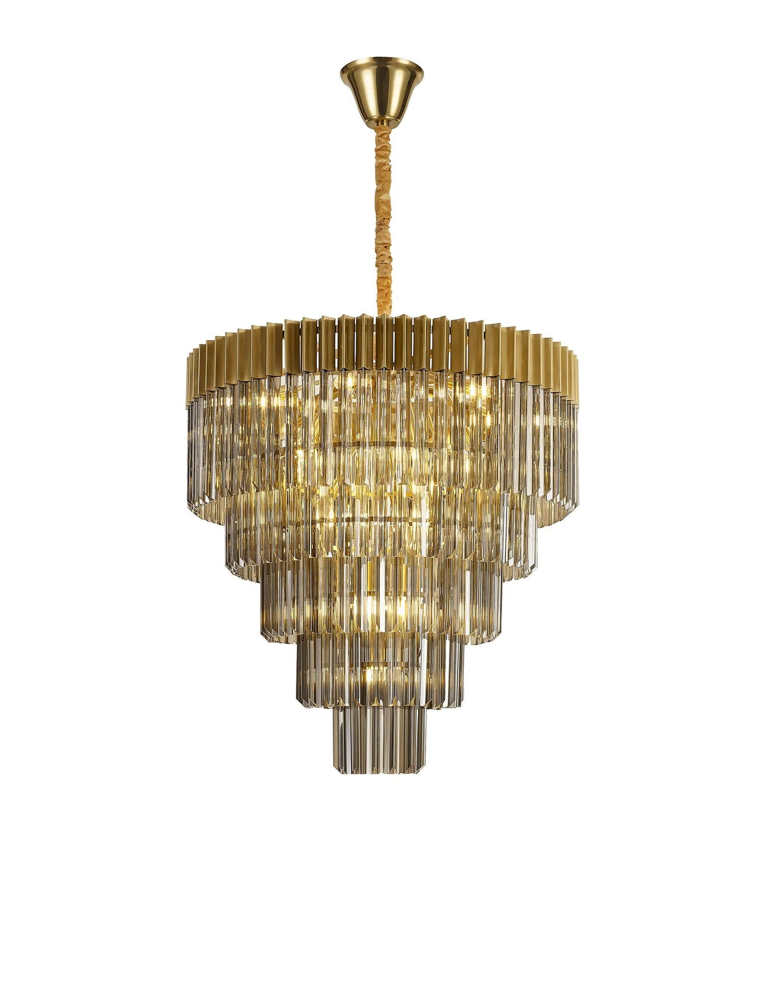 Longhorn 80cm Pendant Round 5 Tier 19 x E14, Brass/Smoke Sculpted Glass (32.6kg)