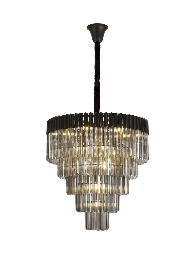 Longhorn 80cm Pendant Round 5 Tier 19 x E14, Matt Black/Smoke Sculpted Glass (32.6kg)