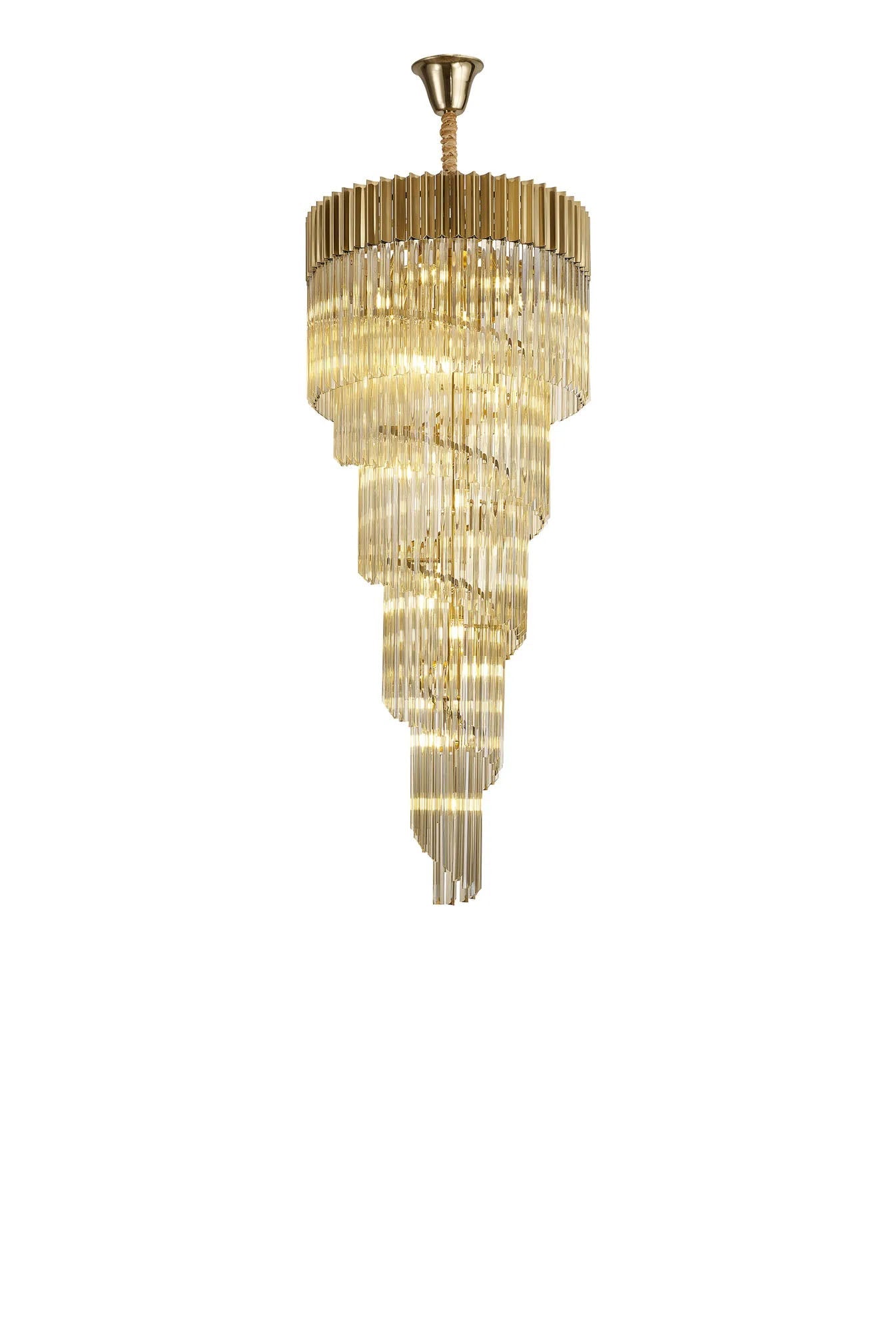 Longhorn 70cm Pendant Round 5 Tier 23 x E14, Brass/Cognac Sculpted Glass