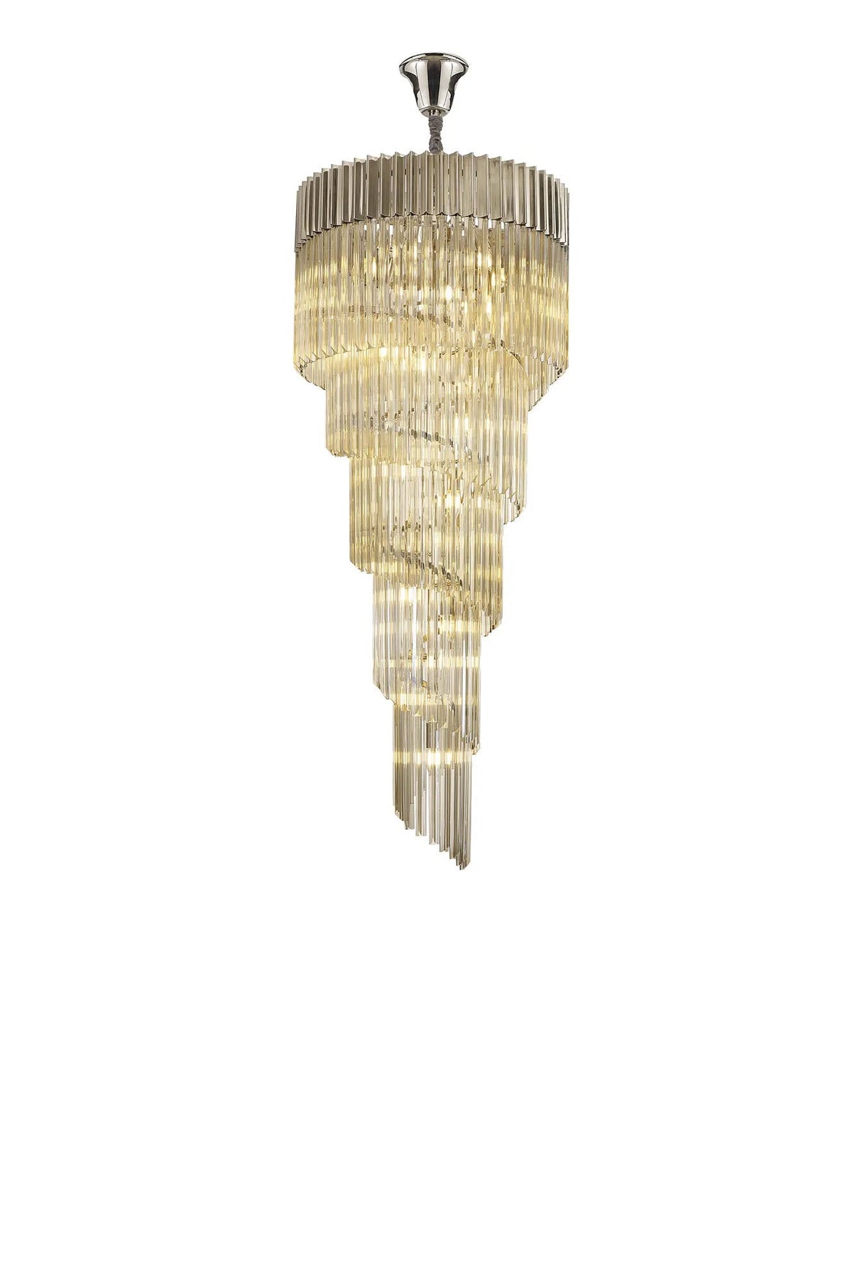 Longhorn 70cm Pendant Round 5 Tier 23 x E14, Polished Nickel/Cognac Sculpted Glass