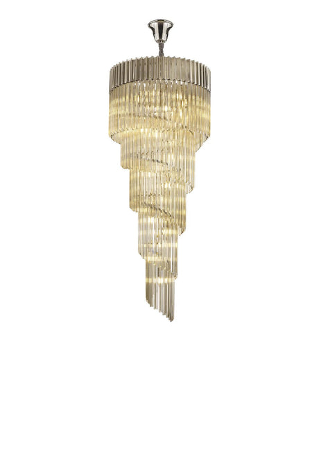 Longhorn 70cm Pendant Round 5 Tier 23 x E14, Polished Nickel/Cognac Sculpted Glass