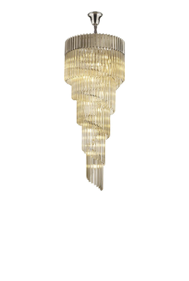 Longhorn 70cm Pendant Round 5 Tier 23 x E14, Polished Nickel/Cognac Sculpted Glass