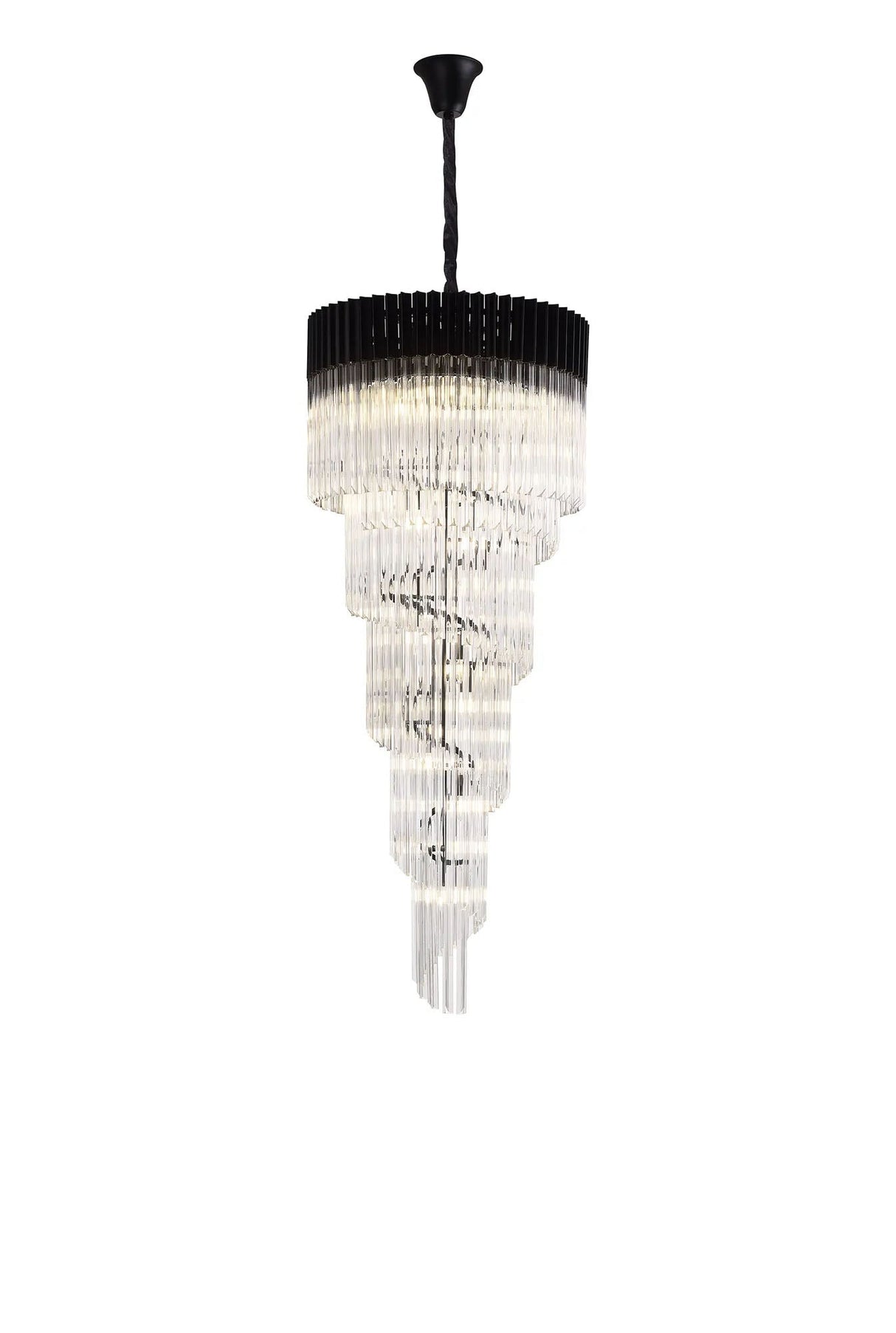Longhorn 70cm Pendant Round 5 Tier 23 x E14, Matt Black/Clear Sculpted Glass (57kg)