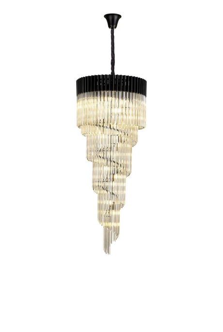 Longhorn 70cm Pendant Round 5 Tier 23 x E14, Matt Black/Cognac Sculpted Glass