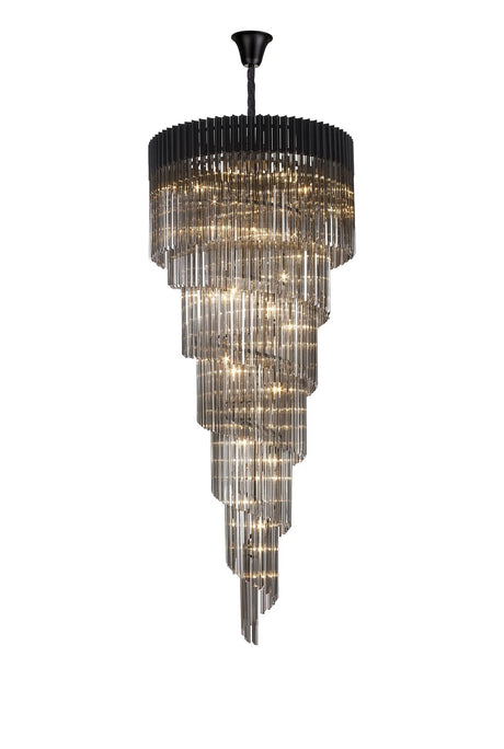 Longhorn 90cm Pendant Round 7 Tier 31 x E14, Matt Black/Smoke Sculpted Glass