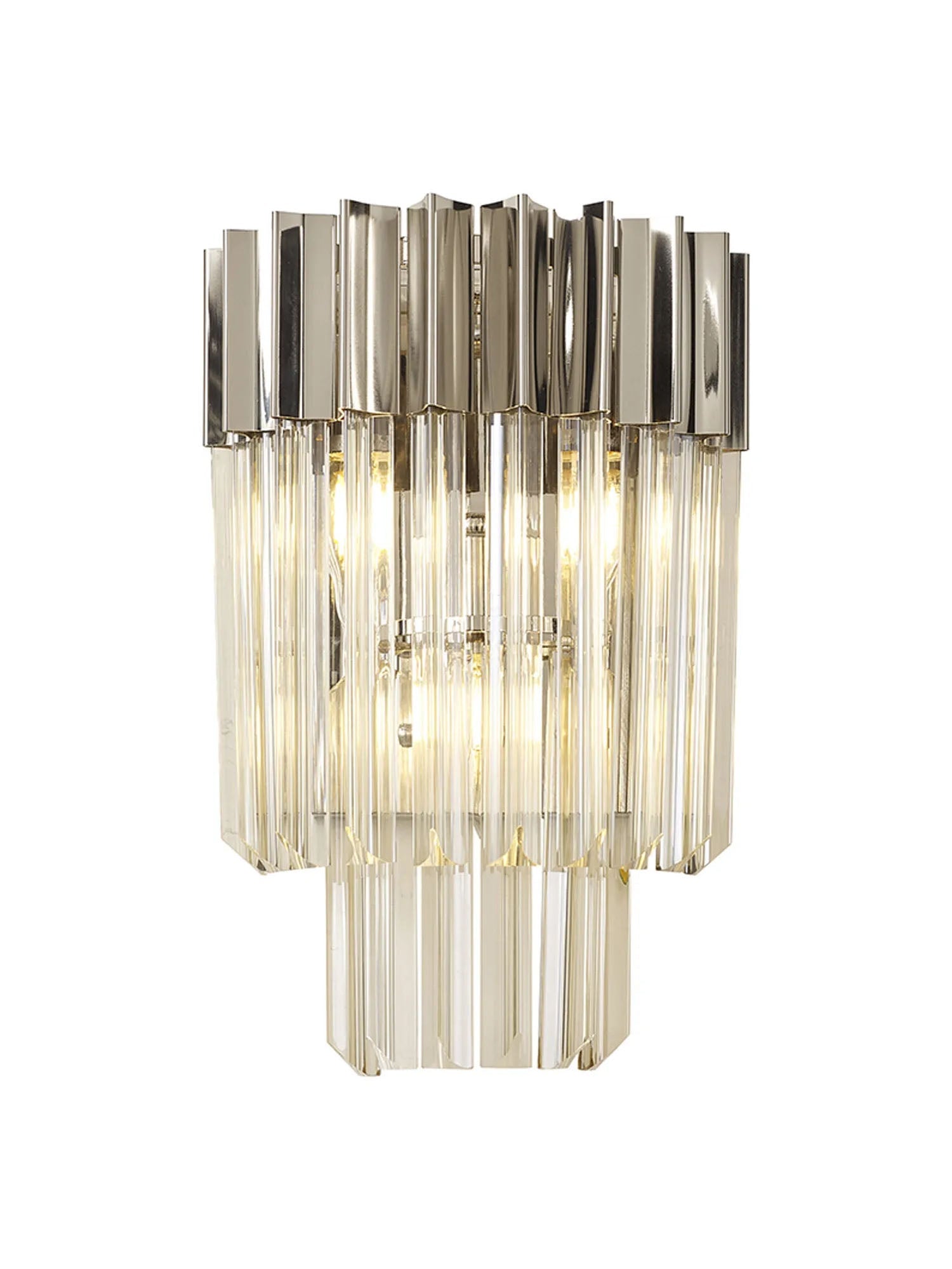 Longhorn 27.5 x H41cm Wall 3 x E14, Polished Nickel/Cognac Sculpted Glass