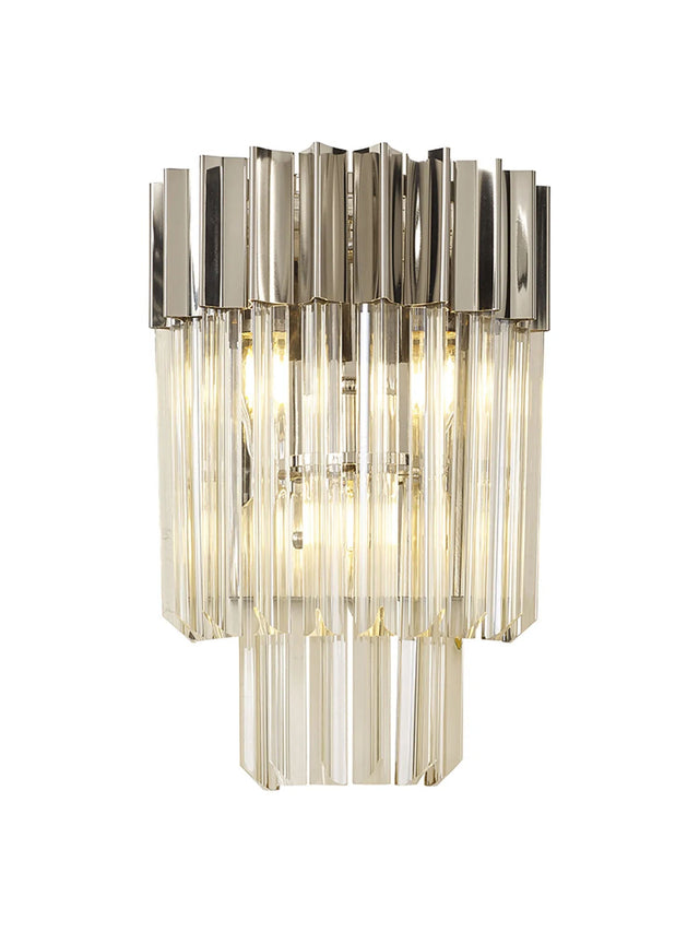 Longhorn 27.5 x H41cm Wall 3 x E14, Polished Nickel/Cognac Sculpted Glass