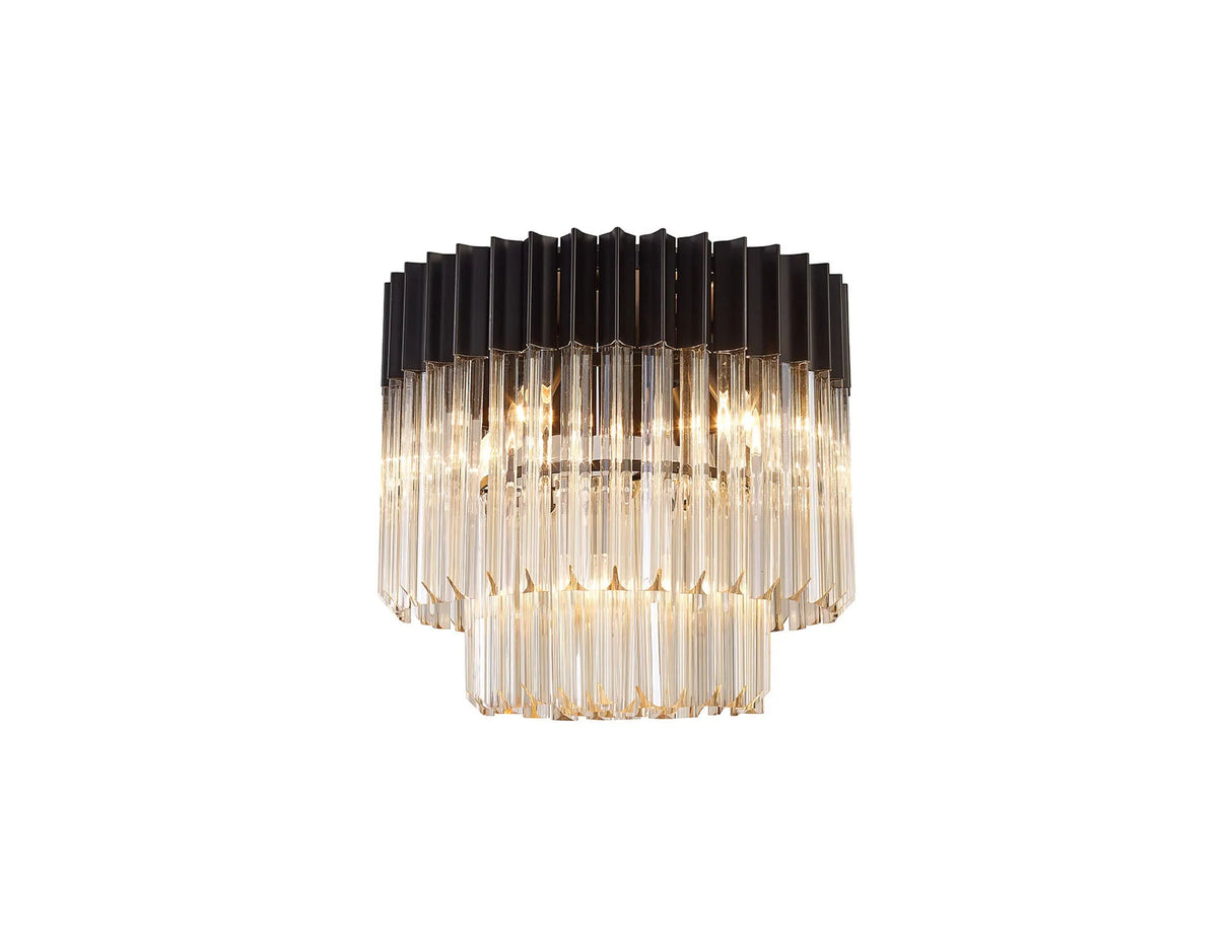 Longhorn 45cm Flush Ceiling Round 5 Light Matt Black/Cognac