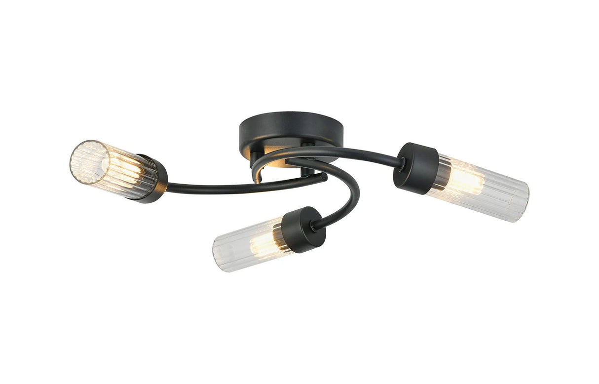 Lowry Flush Ceiling, 3 x G9, IP44, Satin Black/Clear Glass