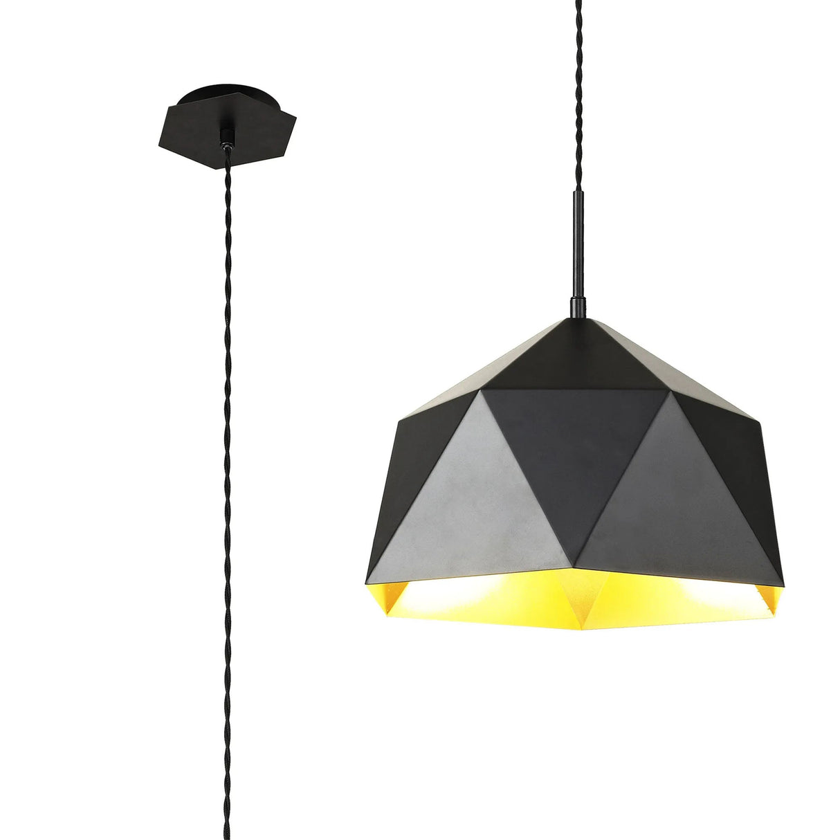 Lynch Single Pendant, 1 Light Adjustable E27, Matt Black/Gold Inner