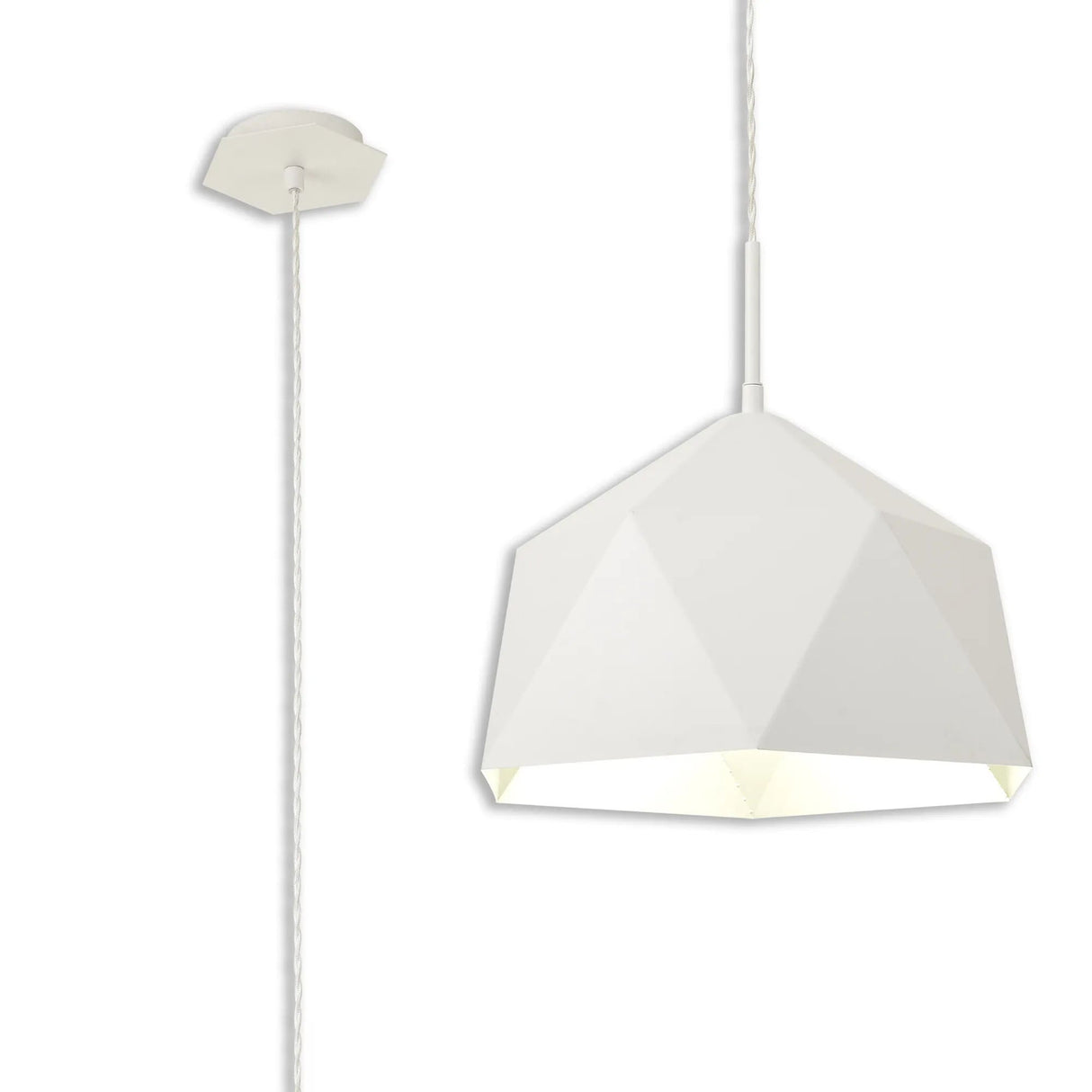 Lynch Single Pendant, 1 Light Adjustable E27, White/Silver Inner