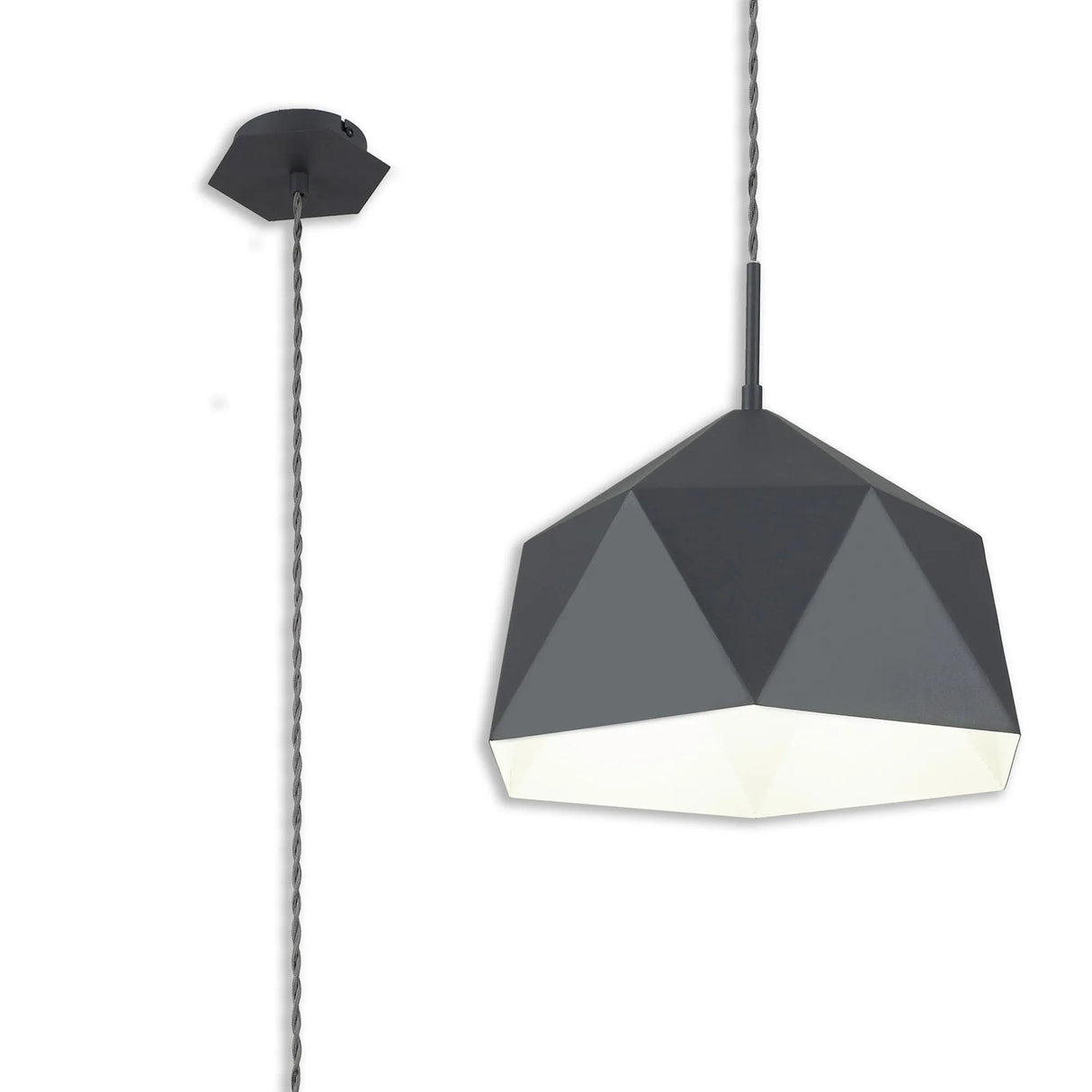 Lynch Single Pendant, 1 Light Adjustable E27, Graphite/White Inner