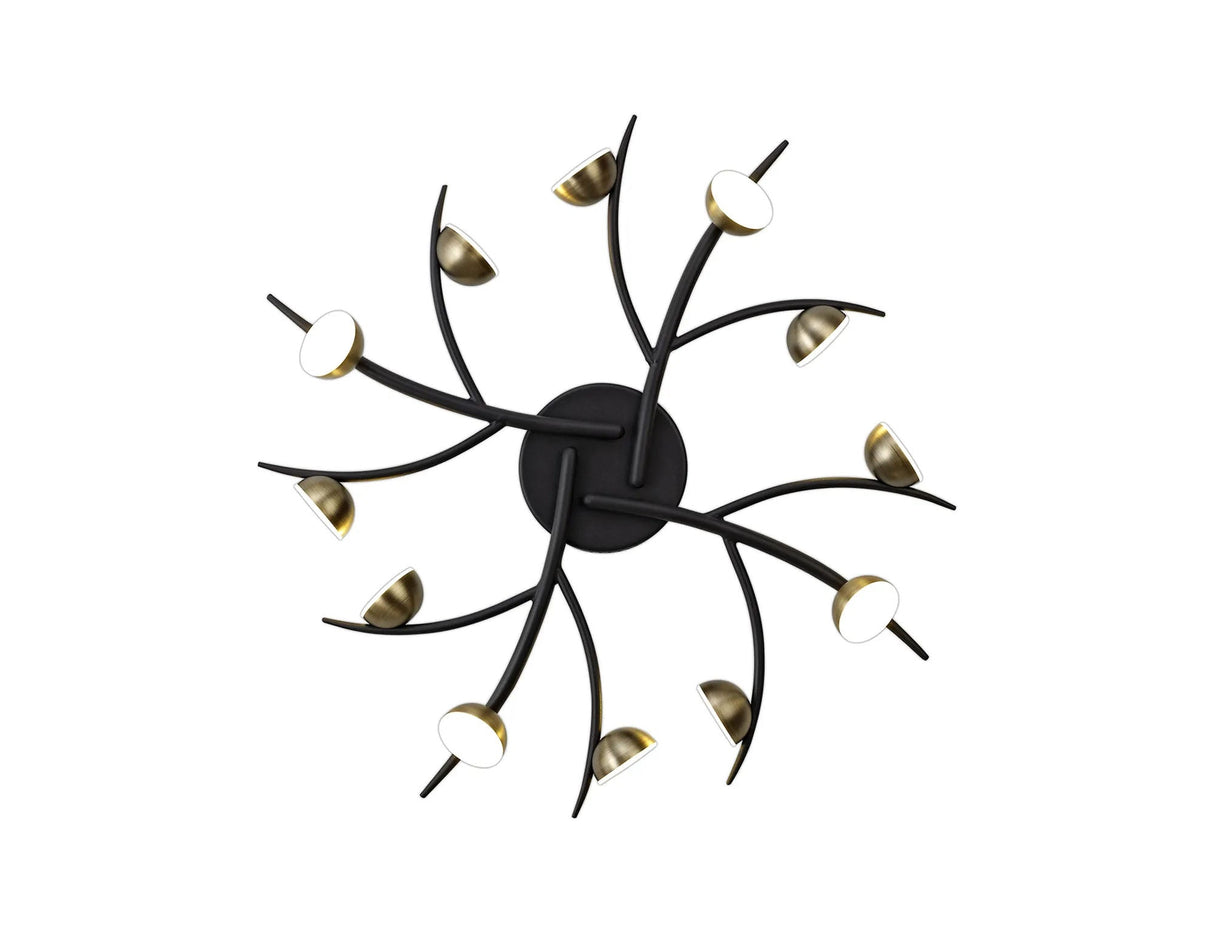 Makin 12 Light Flush, 12 x 3W LED, 3000K, Black/Antique Brass