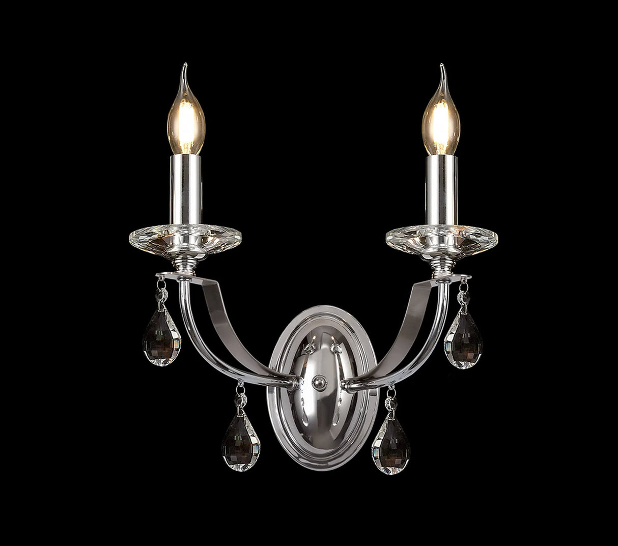 Malone Wall Lamp 2 x E14, Polished Chrome/Satin Nickel/Clear Crystal