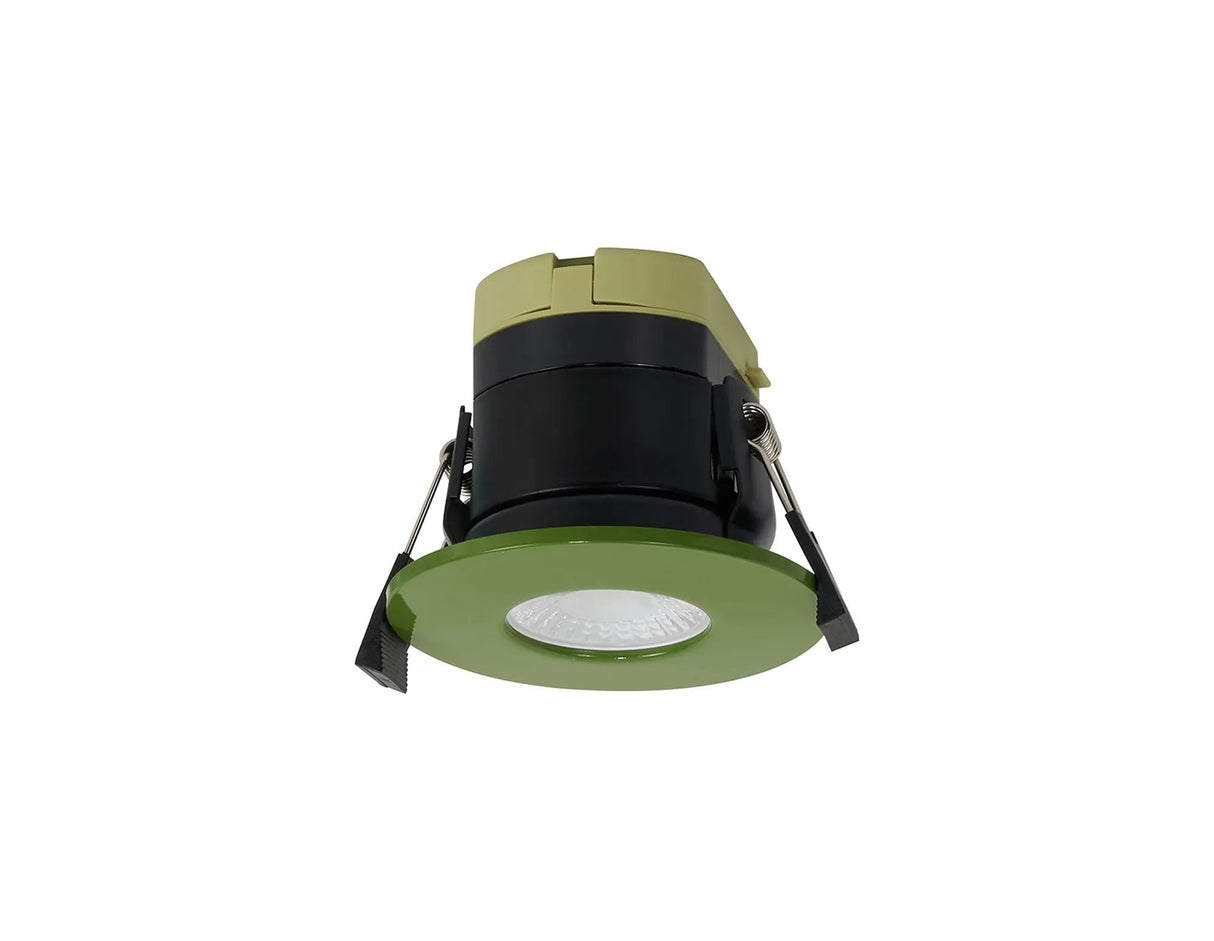Marangony, 8W, Dimmable CCT LED Fire Rated Downlight, Moss Green Fascia, Cut Out: 70mm, 60° Deg, IP65
