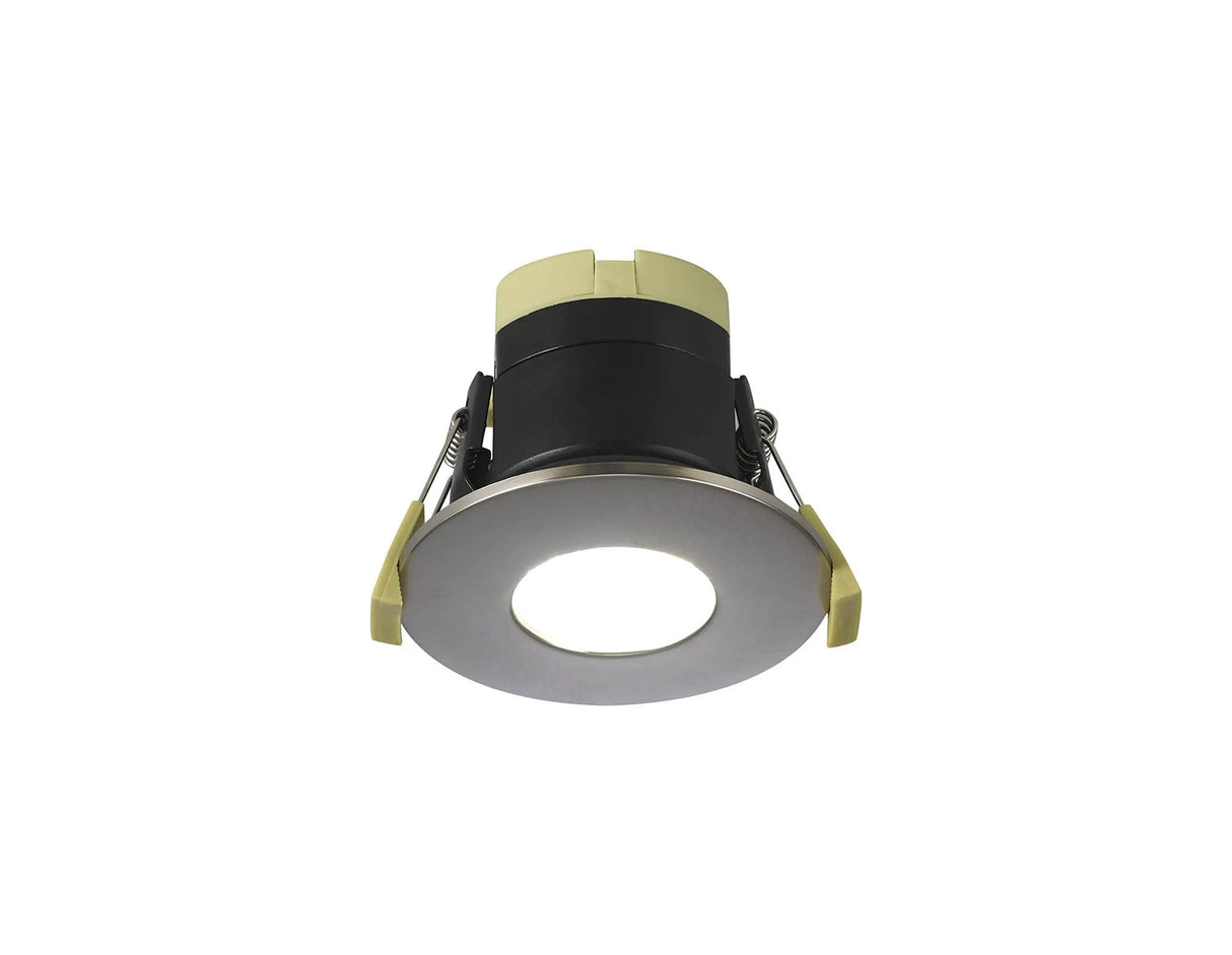 Marangony, 8W, Dimmable CCT LED Fire Rated Downlight, Satin Nickel Fascia, Cut Out: 70mm, 60° Deg, IP65