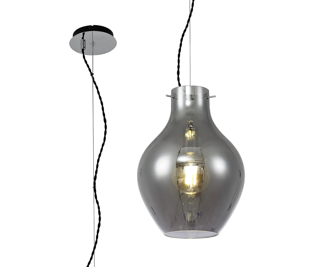 Martin Pendant 28cm Round, 1 x E27, Chrome & Smoke