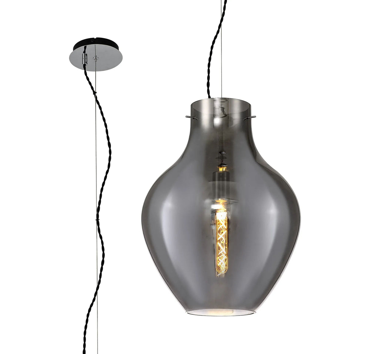 Martin Pendant 38cm Round, 1 x E27, Chrome & Smoke