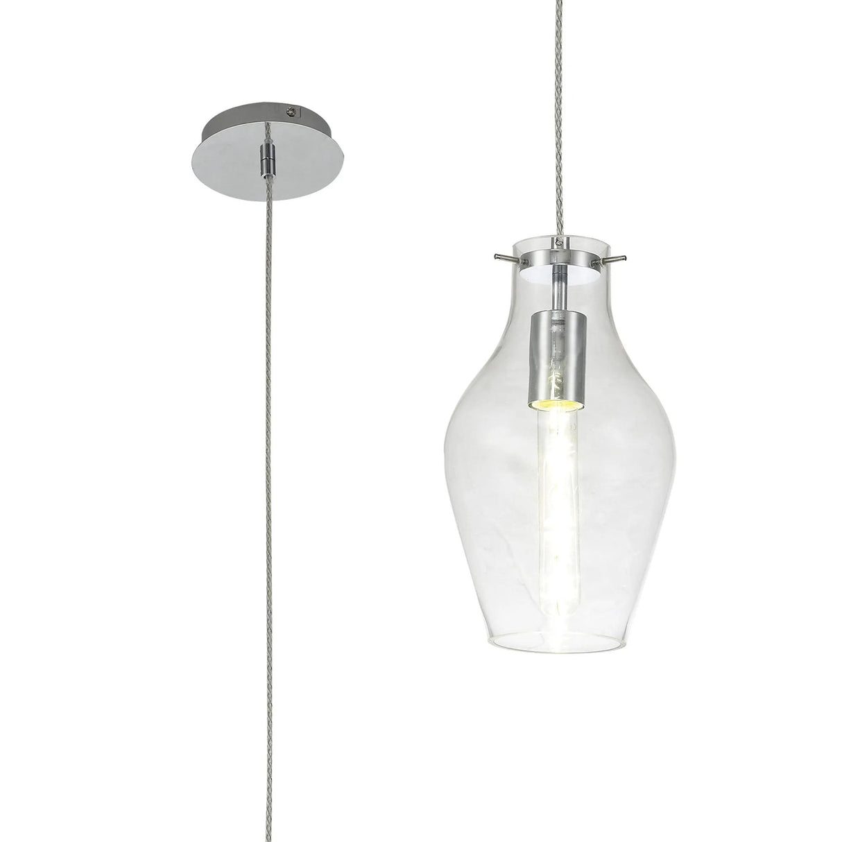 Martin Pendant 17cm Round, 1 x E27, Chrome & Clear