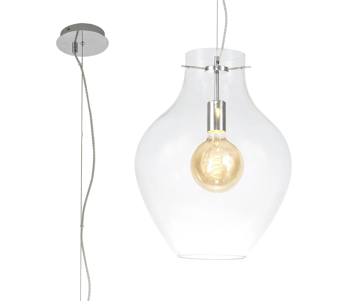 Martin Pendant 38cm Round, 1 x E27, Chrome & Clear