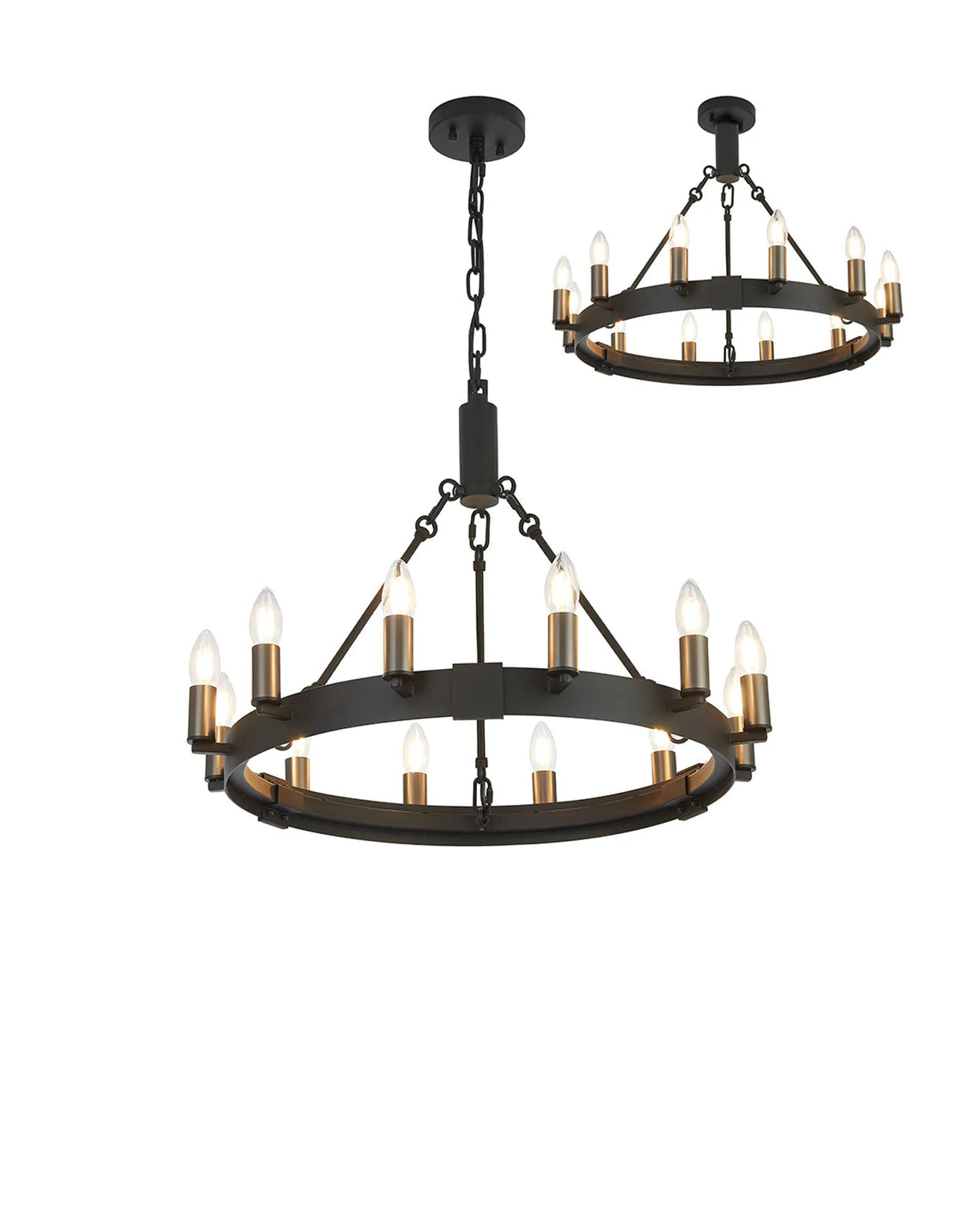 Matete 66cm Semi Flush/Pendant, 12 Light E14, Satin Black/Gun Metal