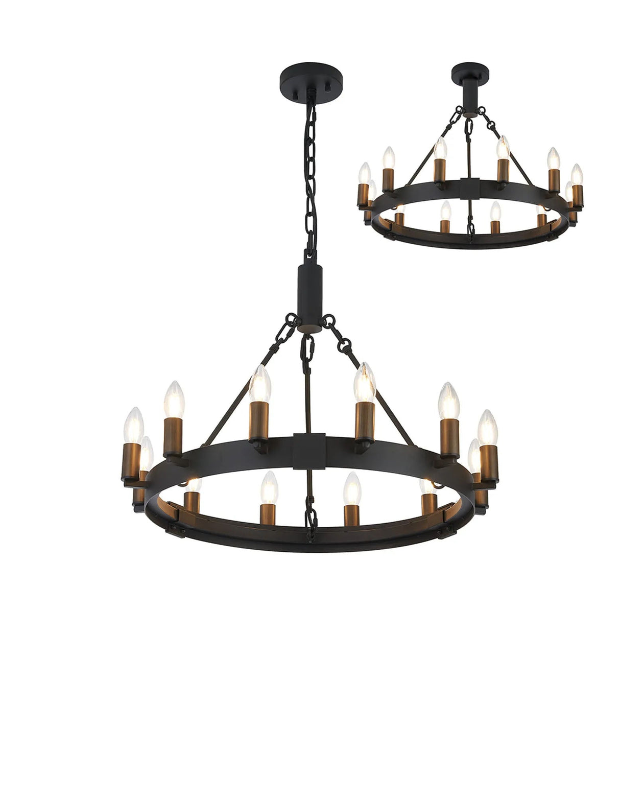 Matete 66cm Semi Flush/Pendant, 12 Light E14, Satin Black/Matt Bronze